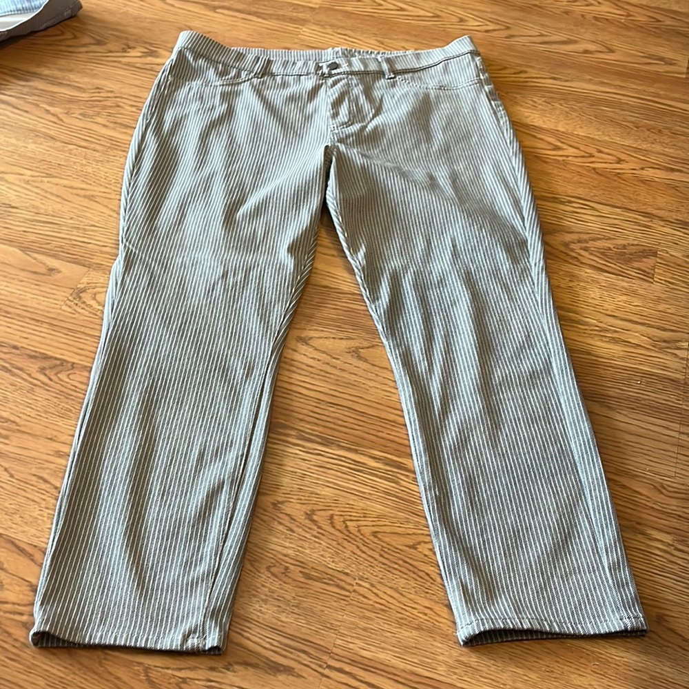 NWOT Gray and White Striped Pants (elastic waist with stretch)
